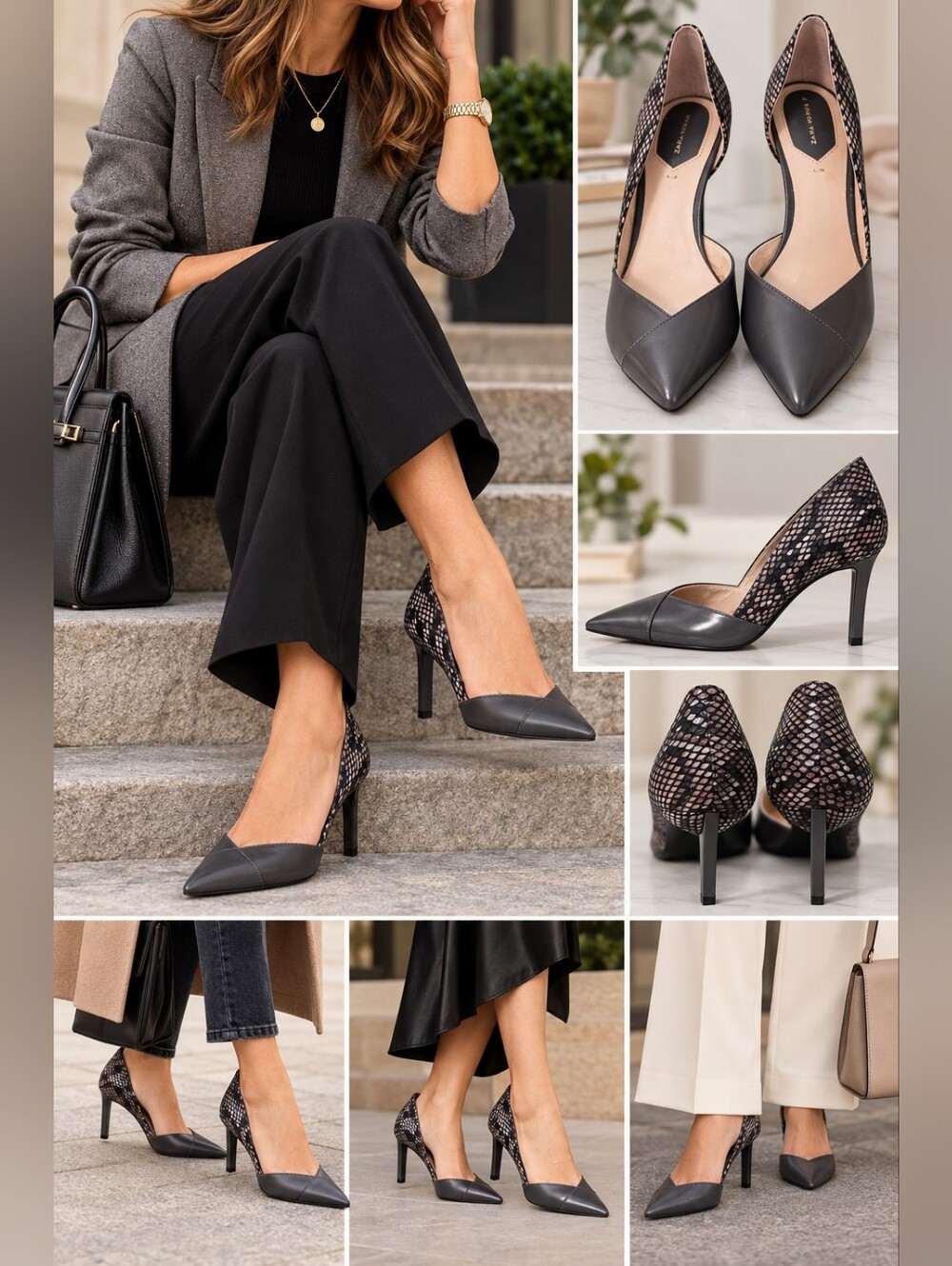 Zara Woman Pointed Toe Snakeskin D’Orsay Heels Size 38, 7.5 US